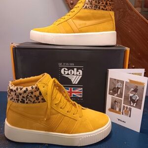 Gola Women's Mustard High-Top Sneakers with Leopard Detail